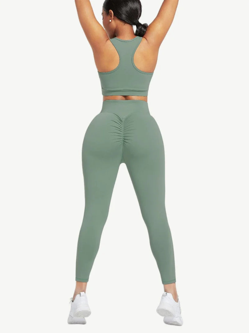 Racerback High Waist Pockets Sports Suit Breathable