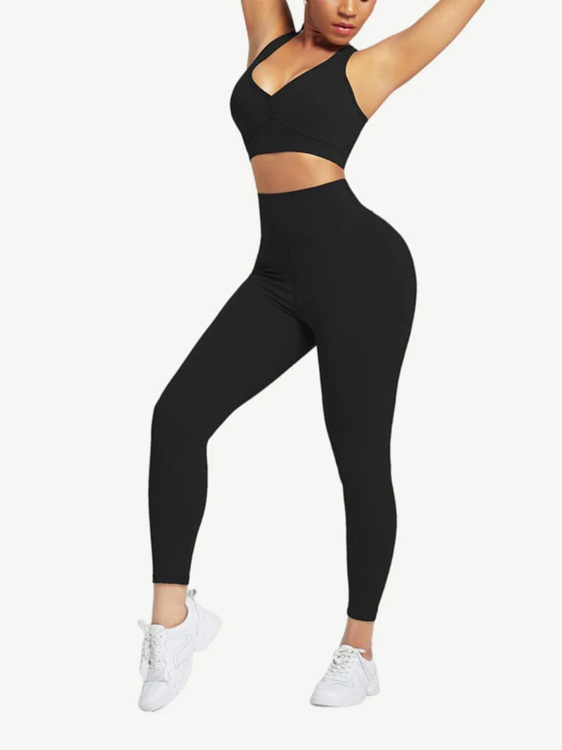 Racerback High Waist Pockets Sports Suit Breathable