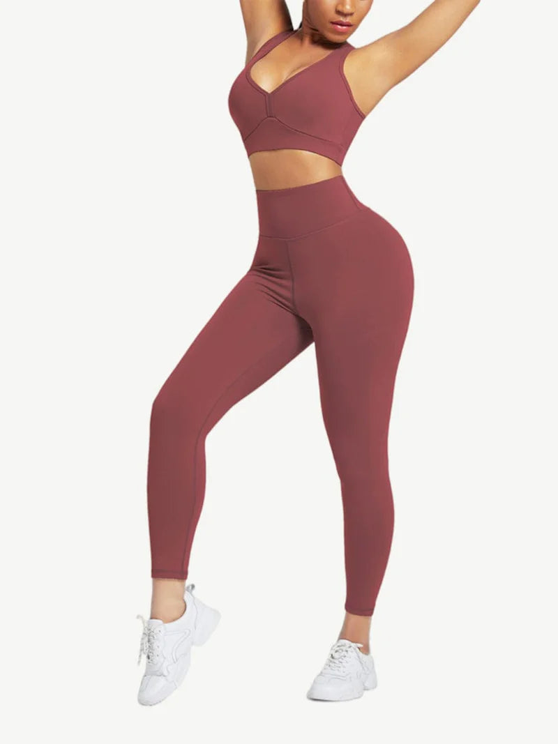 Racerback High Waist Pockets Sports Suit Breathable