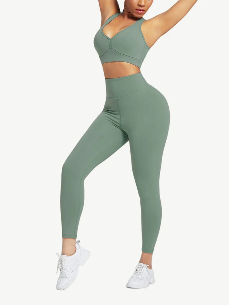 Racerback High Waist Pockets Sports Suit Breathable