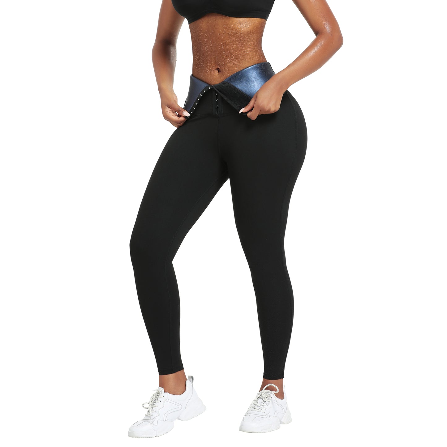 Dark Blue Neoprene Butt Lifting Leggings Wide Waistband Lose Weight