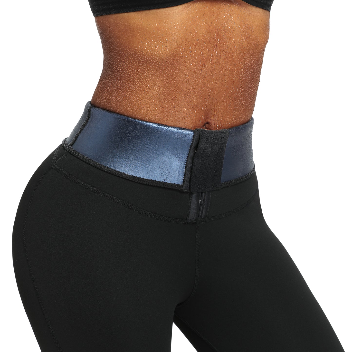 Dark Blue Neoprene Butt Lifting Leggings Wide Waistband Lose Weight