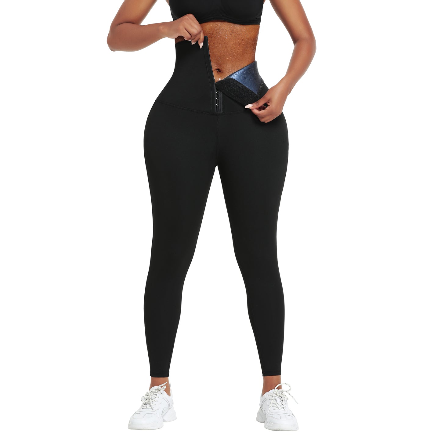 Dark Blue Neoprene Butt Lifting Leggings Wide Waistband Lose Weight