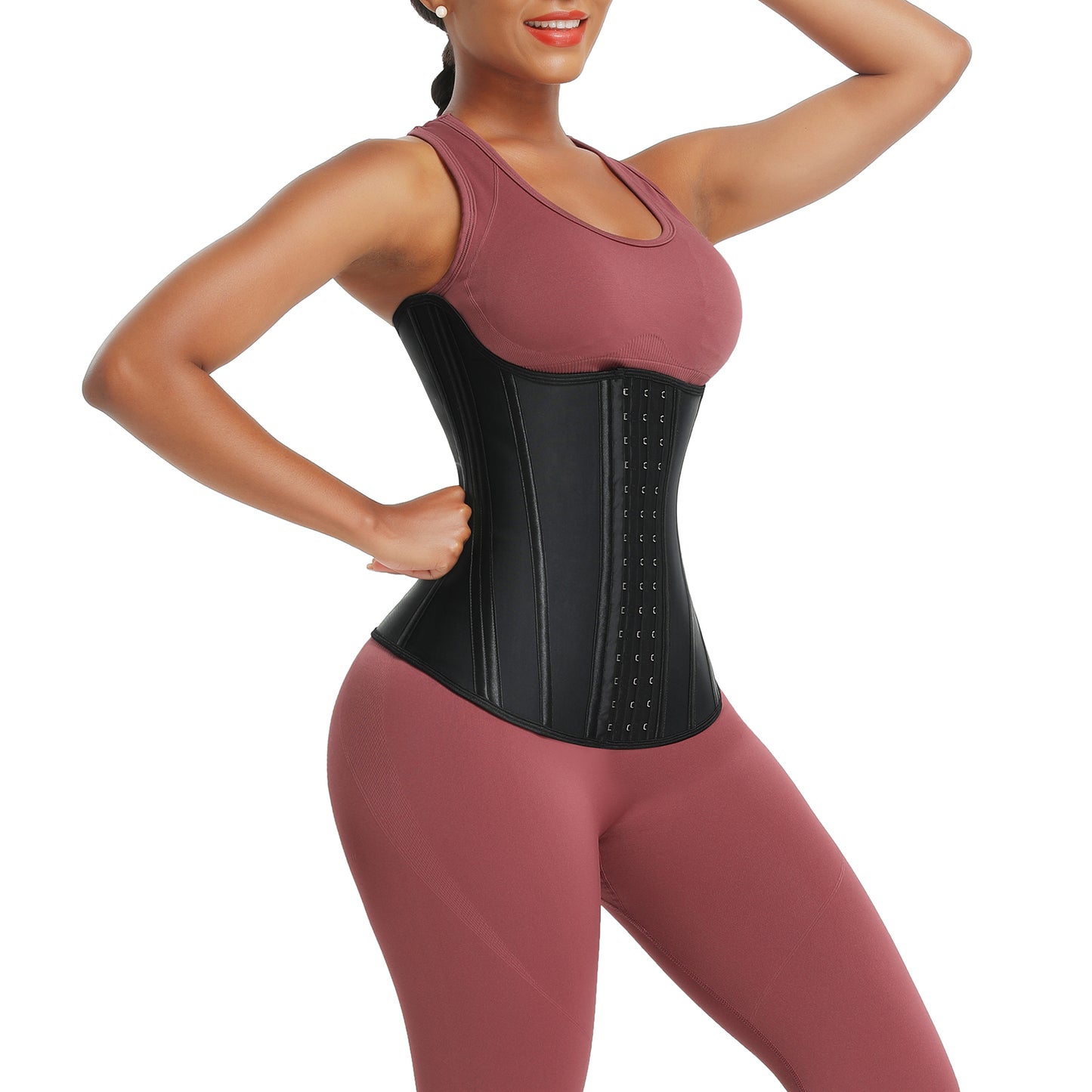 Black Latex Tummy Control Waist Trainer 14 Steel Bones Lose Weight