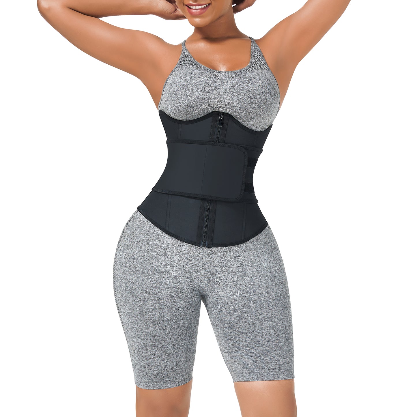 Black Bust Support Latex Waist Trainer With Belt Firm Control