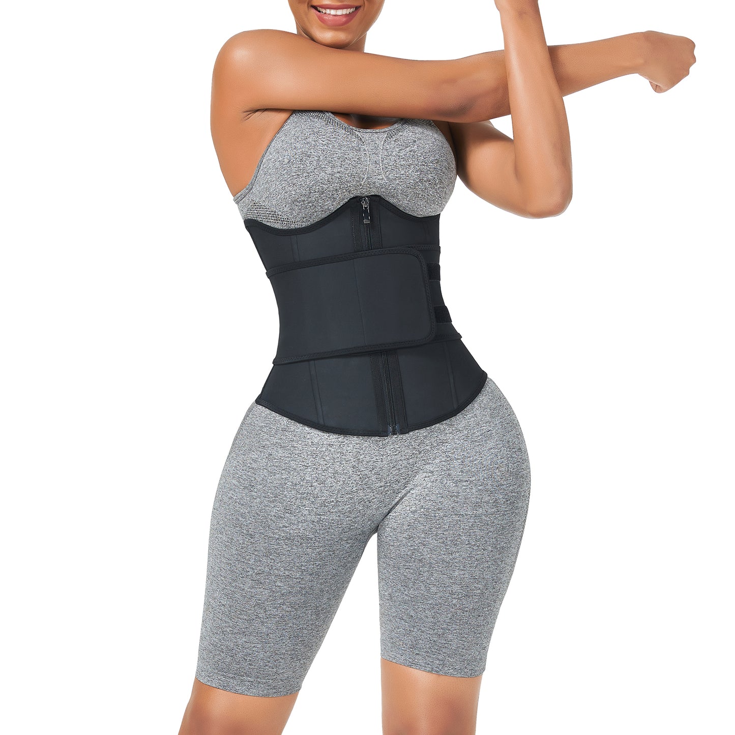 Black Bust Support Latex Waist Trainer With Belt Firm Control