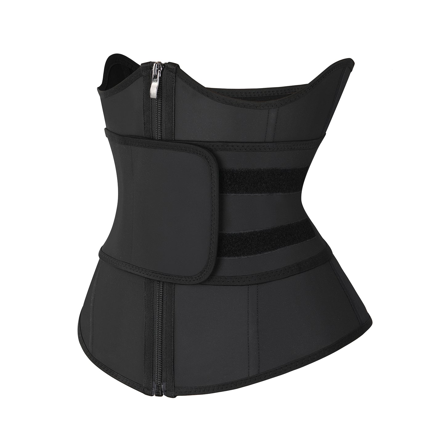 Black Bust Support Latex Waist Trainer With Belt Firm Control