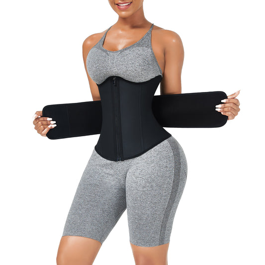 Black Bust Support Latex Waist Trainer With Belt Firm Control