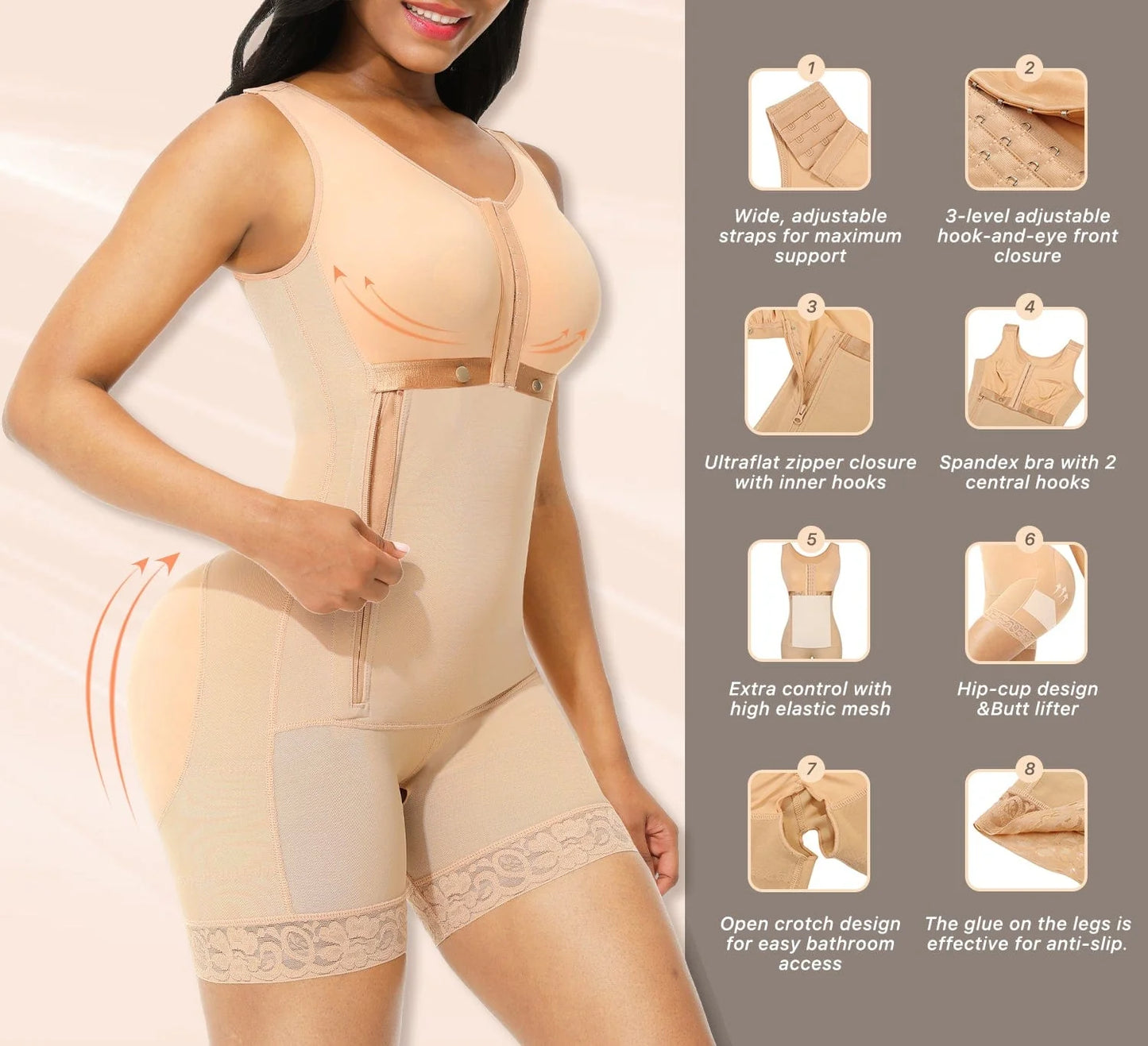 Full Body Shaper Glue Zipper Open Crotch Lace Firm Foundations