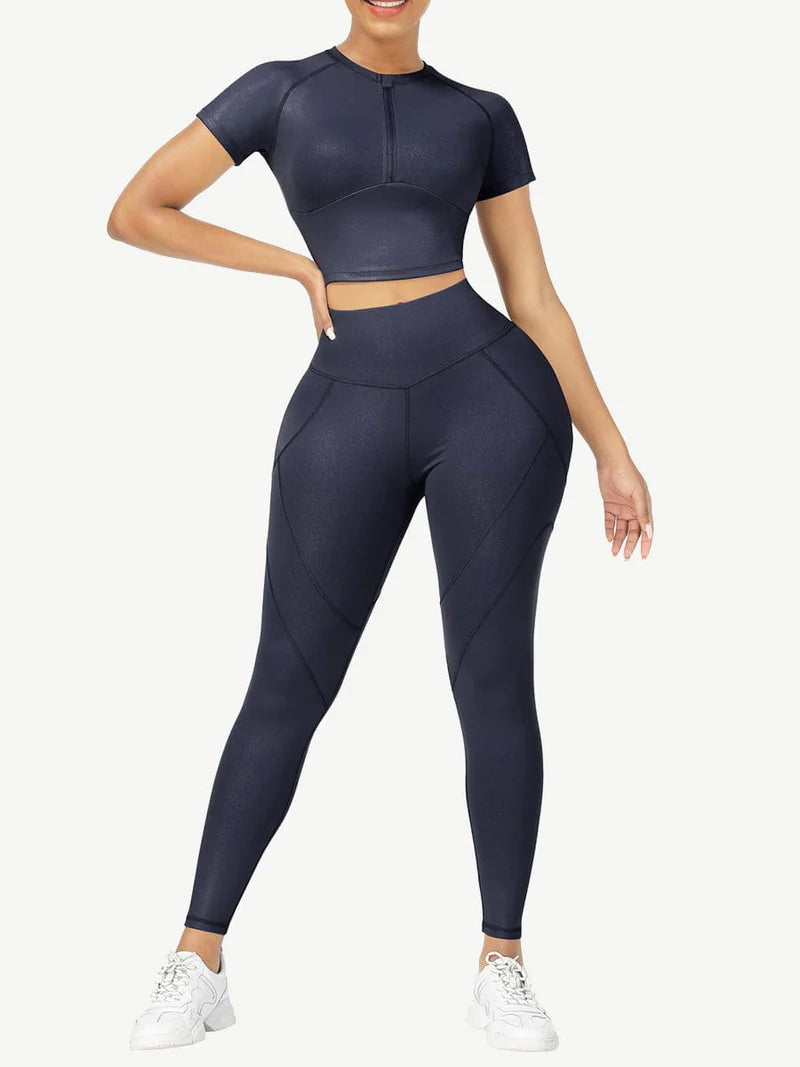 Short Sleeves High Waist Yoga Suits For Fitness Moisture Wicking