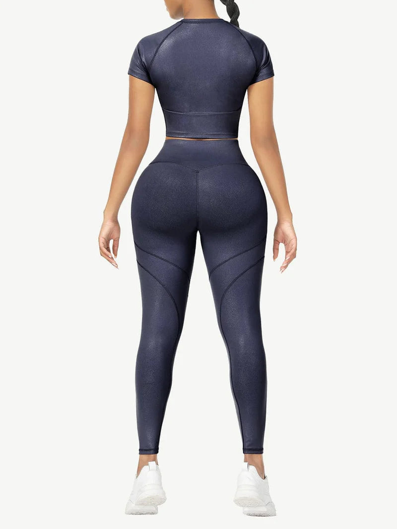 Short Sleeves High Waist Yoga Suits For Fitness Moisture Wicking